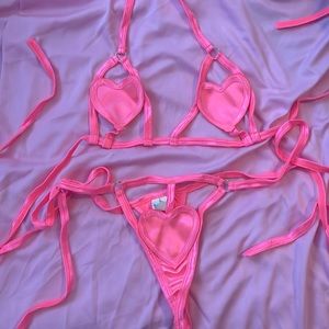 Neon Pink Heart Lingerie Set